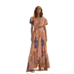 New without tag Gloryang Atelier Womens Wrap Ruffled Kimono Long Dress Sz S/M